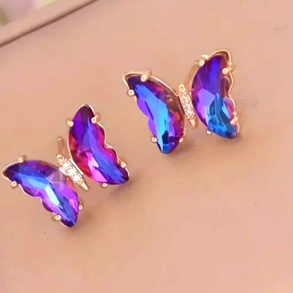 BUTTERFLY EARRINGS MYSTIC TOPAZ PINKS AND BLUES AND LAVENDERS 1 IN